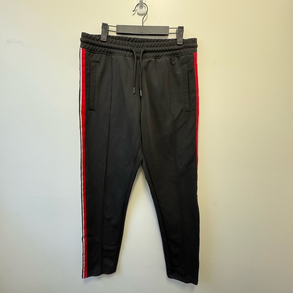 Black Slim Athletic Pants with Side Design